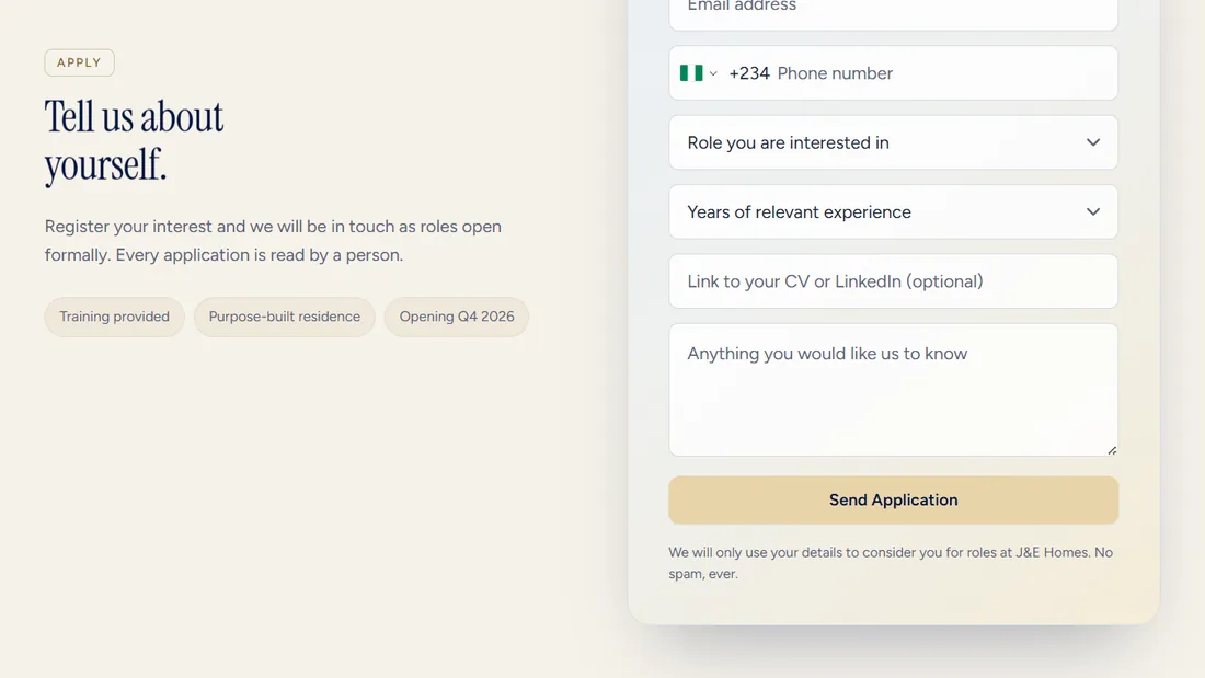 The Work for Us application form